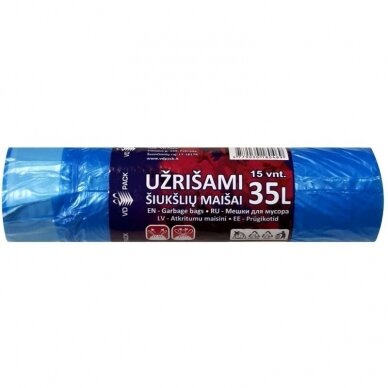 Maišai šiukšlėms užrišami HDPE 35 L, 25mk, 15 vnt