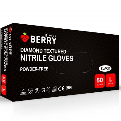 Disposable nitrile gloves, extended Berry Diamond black, 50pcs 1