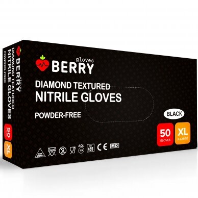 Disposable nitrile gloves, extended Berry Diamond black, 50pcs 2